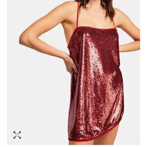 Free People Intimately Women's Size XS Red Sequin Time To Shine Mini Slip  Dress